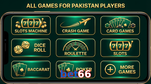 Main screen of Bet66 games page for PK players
